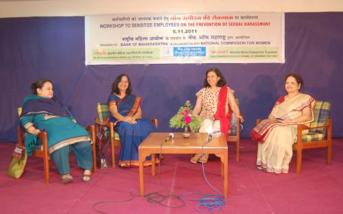 Member NCW Dr. Ms. Charu WaliKhanna,with Ms. Asha Ahuja, Deputy GM, Credit Priority, Bank of Maharashtra & Chairperson of Swashakti, Ms. Bhagyashree Bhide, Lawyer, ex-Assistant General Manager, Legal, Recovery and Chief Law Officer, Bank of Maharashtra and ex-Chairperson of SWASHAKTI, and Ms. Swati Dehadrai, University of Pune